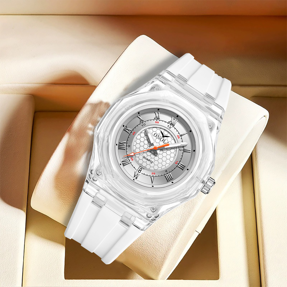 ONOLA-Relógio De Quartzo De Fita De Silicone De Plástico Transparente para Homens e Mulheres, Impermeável, Marca De Luxo, Moda Casal, Relógio Neutro