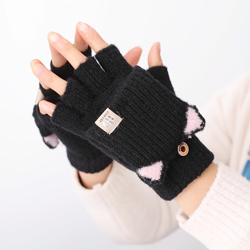 1 Pair  Autumn Winter Flip-Top Gloves, Thickened Warm Fingerless Gloves, Student Writing Half-Finger Gloves for Daily Wear