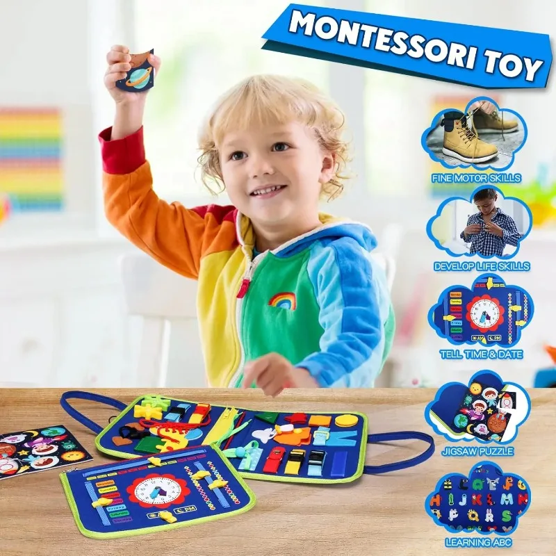 Sensory Busyness Felt Board Montessori ของเล่นการเรียนรู้ก่อนวัยเรียนการศึกษากิจกรรมการเดินทาง Boys Fine Motor Skills