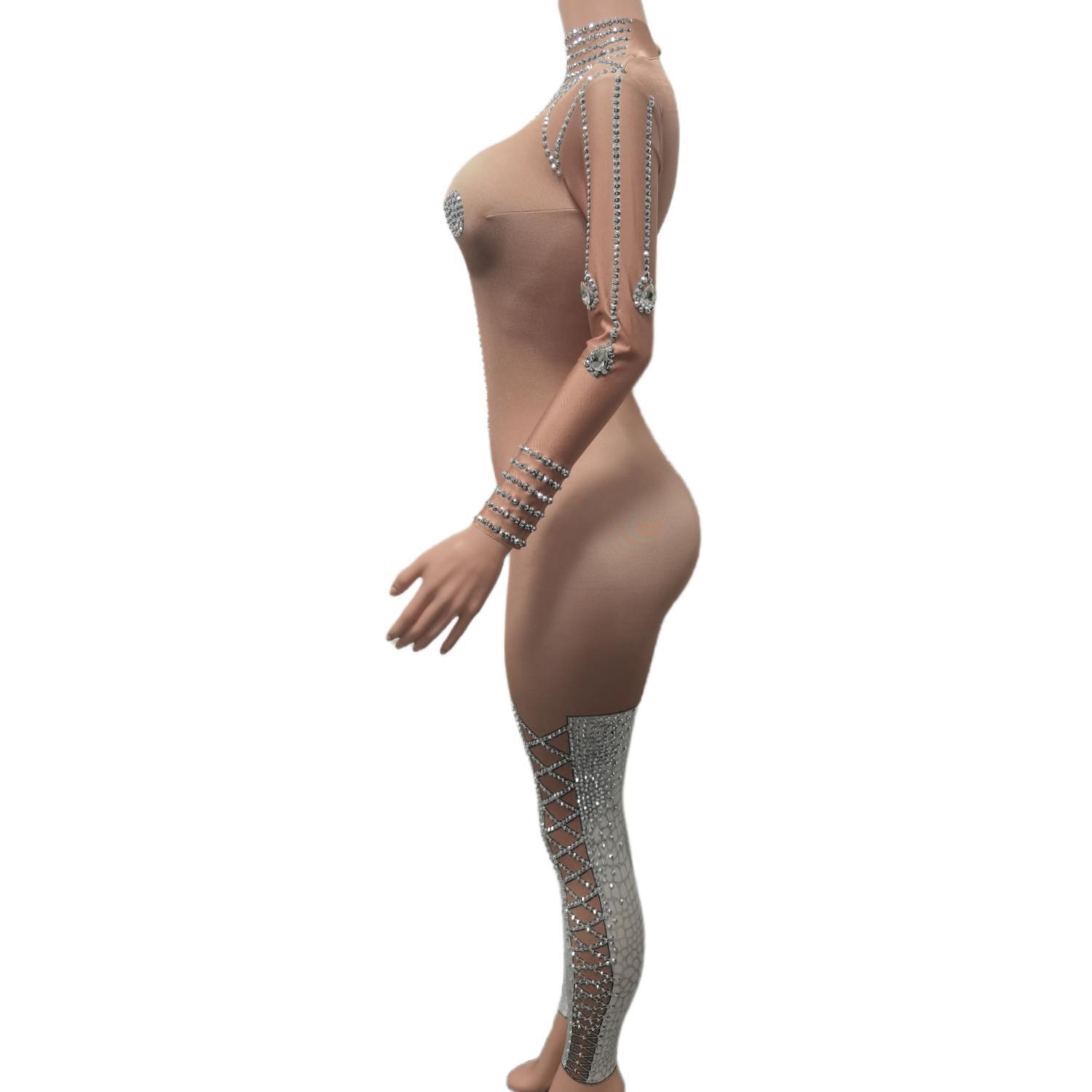 女性のためのセクシーなナイトクラブの衣装、パフォーマンスダンスの衣装、女性のためのきらびやかなラインストーンジャンプスーツ、歌手のステージショーウェア、tuoyiwu