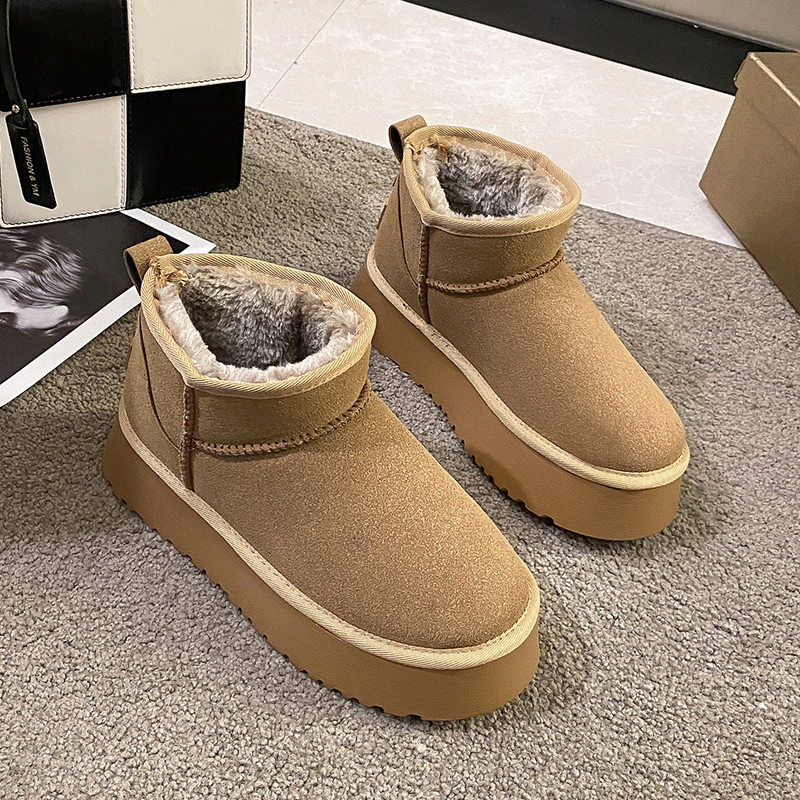 ผู้หญิงฤดูหนาวสั้นPlush WARM Snow BOOTSรองเท้าสบายๆ 2022 ใหม่หนังนิ่มเชลซีข้อเท้ารองเท้าบูทแพลตฟอร์มสุภาพสตรีรองเท้าBotas