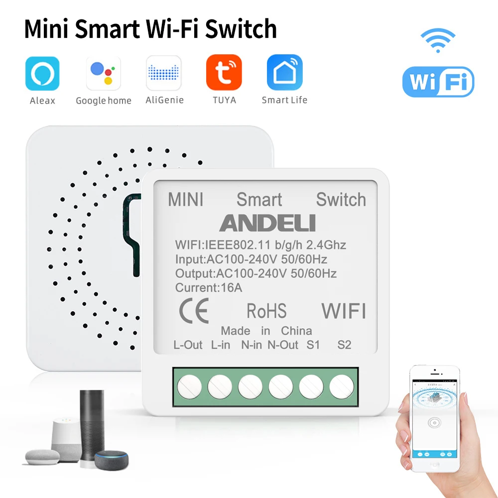 ANDELI DIY Wi-Fi мини умный выключатель света 16A двустороннее управление Tuya/Smartlife приложение дистанционное управление для Alexa Google Home Automation