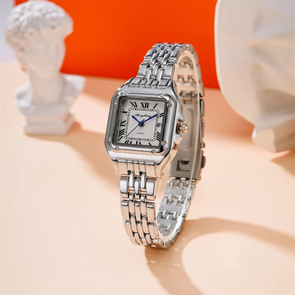 Relógio feminino de marca de luxo 2023 calendário simples romano quadrado relógio feminino de quartzo moda pulseira de aço inoxidável relógio feminino