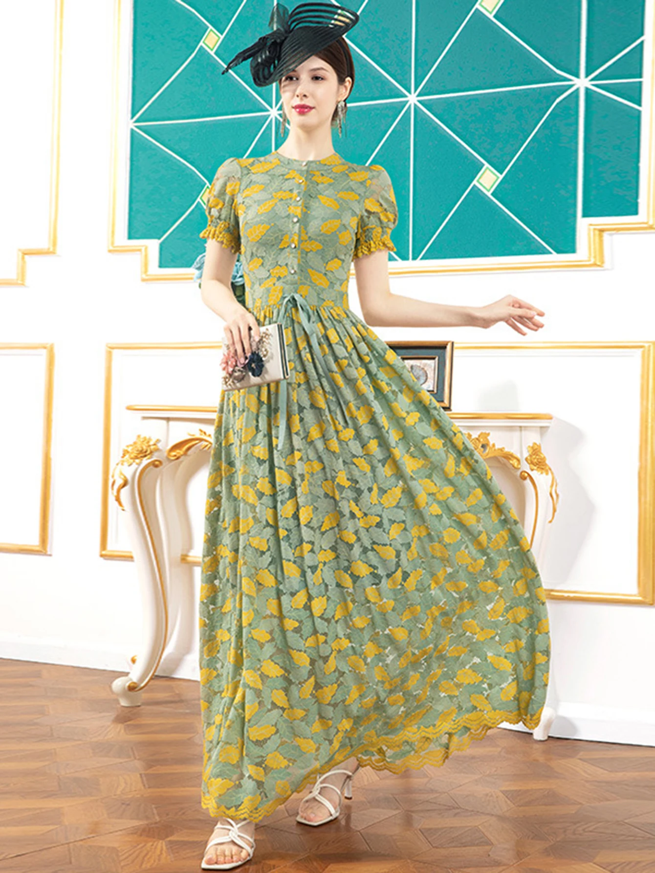 Devchata feminino elegante renda floral festa longo maxi vestidos de luxo oco para fora vestido vintage roupas de noite baile
