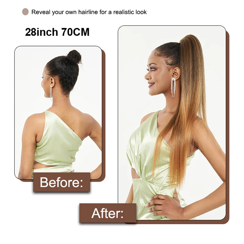 Julianna Kanekalon Body Water Wave Yaki ตรง Chignon ยาว Drawstring หางม้า Curly หางม้าผมคลิปคลิปหางม้า Extensions