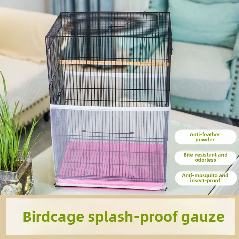 Morsbestendig Ronde Vierkante Vogelkooi Cover Flight Feather Guard Anti-Spill Voedsel Cover Anti-Overflow Kooi Netto Cover voor Papegaai