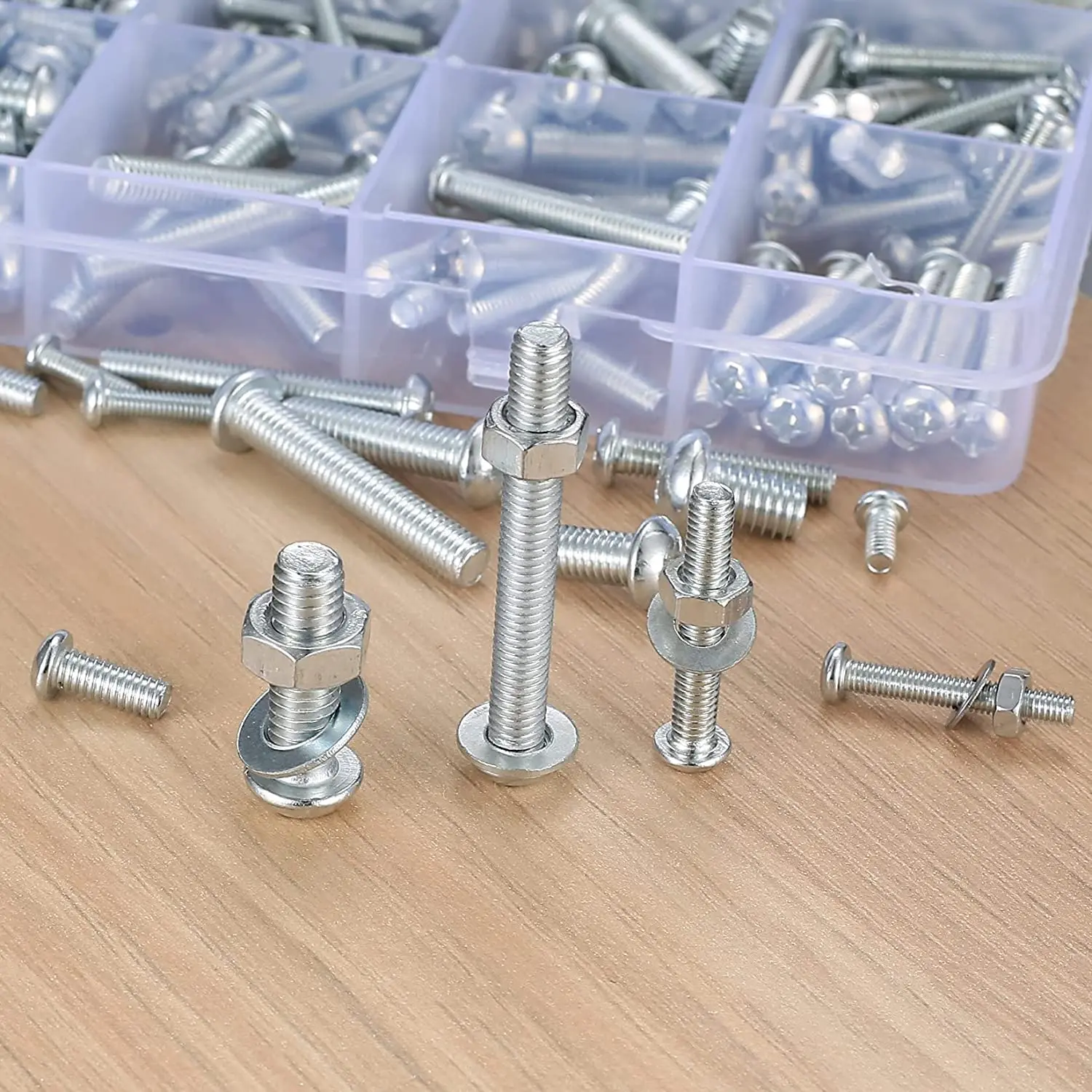 1080pc  screw bolt and nut and flat washer combination kit, metric,M3/M4/M5/M6 cross slotted flat head hexagon bolt and nut set