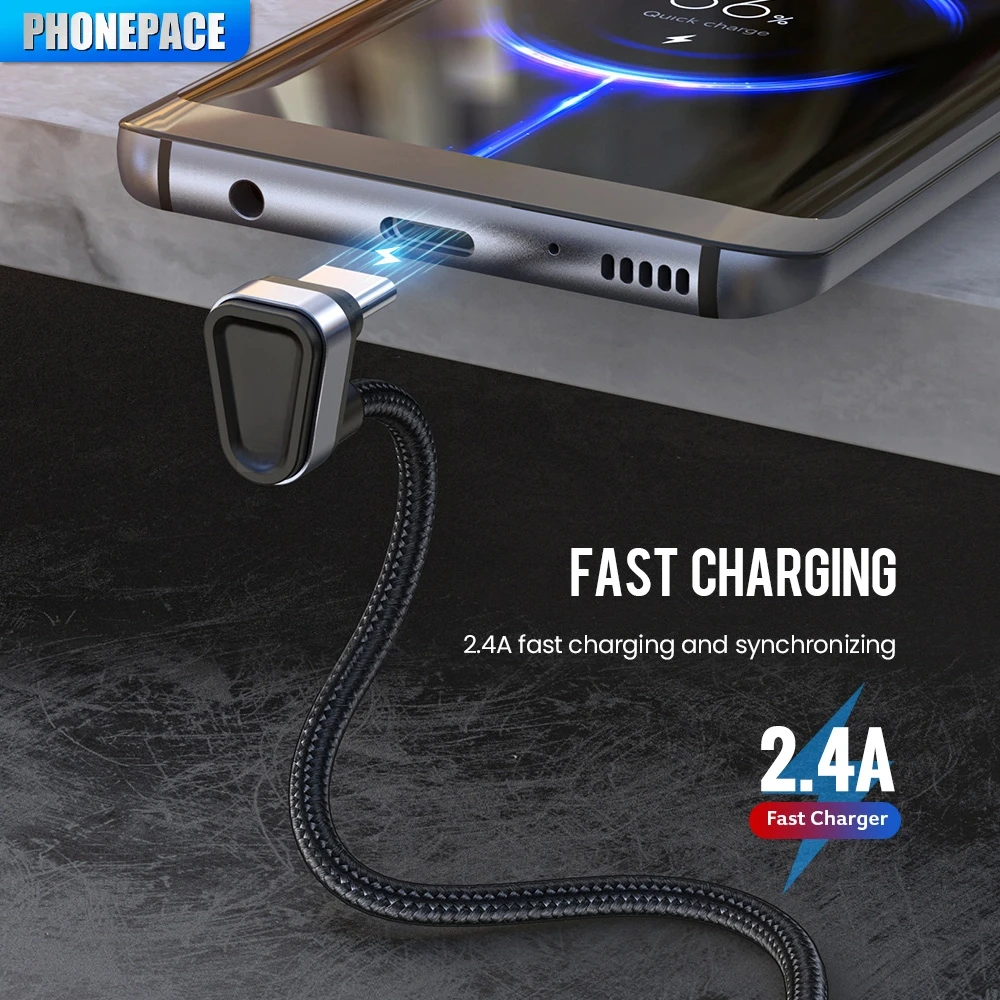 PHONEPACE USBType C Cable For Samsung Xiaomi mi Redmi USB C Cable 2.4A Fast Phone Charging Data Cord Type C 180 Degree USB Cable