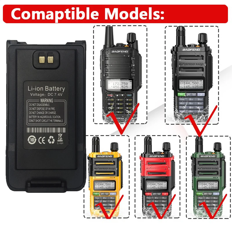 Baofeng UV-9R Plus Batteria Tipo-C Ingrandisci Batteria ricaricabile con foro di ricarica per UV 9R Pro Walkie Talkie UV9R PLUS Radio