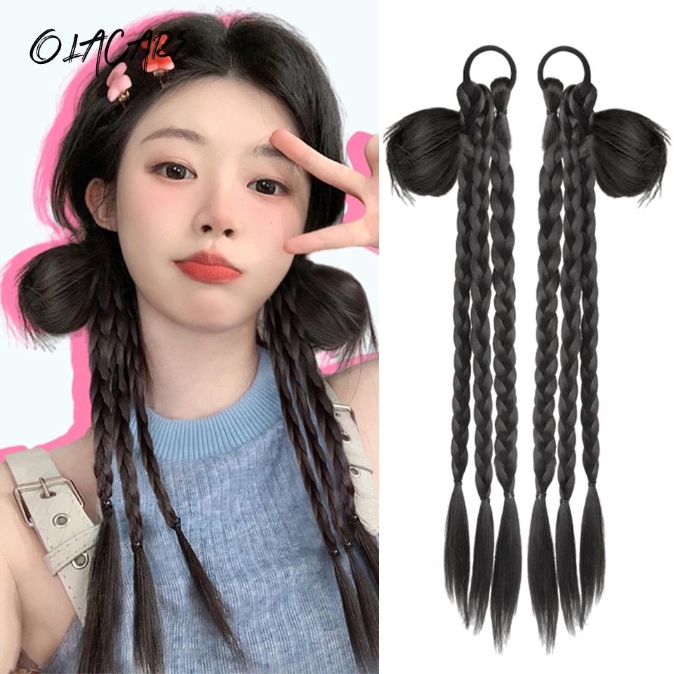 Синтетический длинный вьющийся волнистый плетеный хвост с резинкой, термостойкий конский хвост, накладные волосы для женщин, повседневная вечеринка