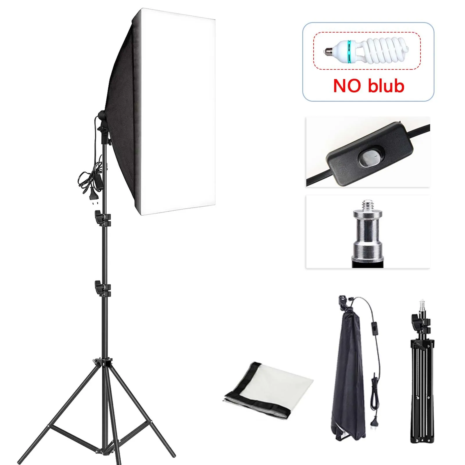 Softbox de fotografía profesional, caja suave de iluminación con trípode, bombilla fotográfica E27, sistema de luz continua para estudio fotográfico