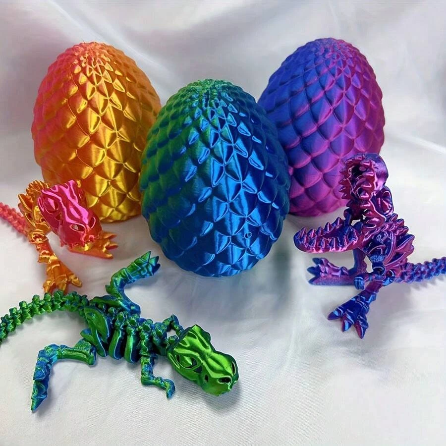 Figurine da collezione con uova di dinosauro T-Rex articolate stampate in 3D con scheletri snodati, perfette per l'arredamento della casa e della stanza