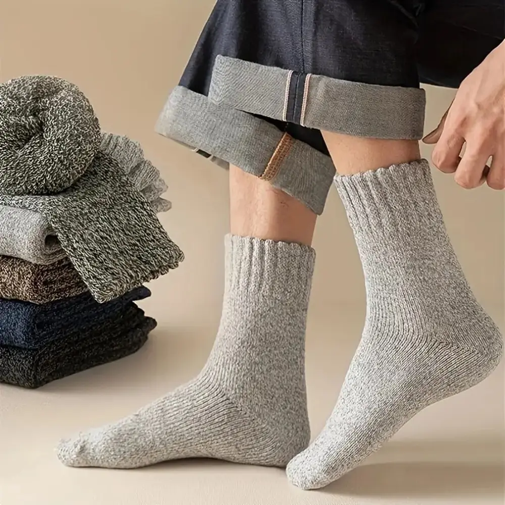 5 pares Otoño Invierno hombres calcetines de lana gruesos mujeres toalla mantener caliente calcetines de Color sólido calcetines cortos de Cachemira suave resistentes al frío
