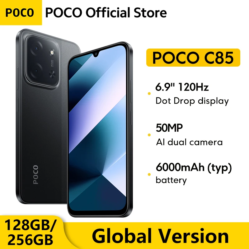 Versión Global POCO C85 Smartphone 128GB 256GB MTK Helio G81-Ultra 6,9 "pantalla Dot Drop 50MP cámara principal 6000mAh 33W carga