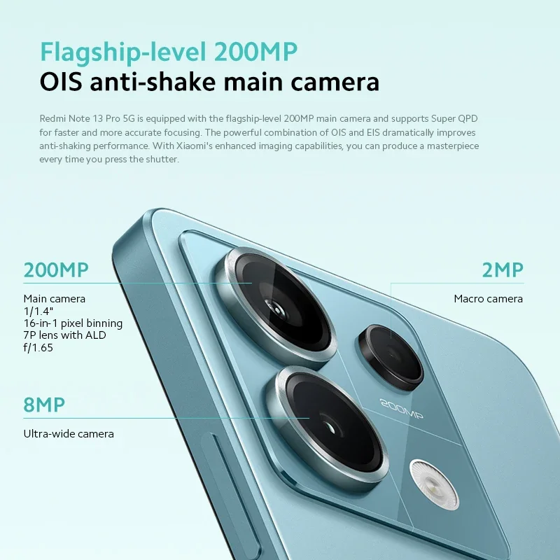 Nieuwe Xiaomi Redmi Note 13 Pro 5G Smartphone 128 GB/256 GB ROM 200 MP OIS Camera Leeuwebek 7s Gen 2 67 W Turbo Opladen 6.67 "AMOLED