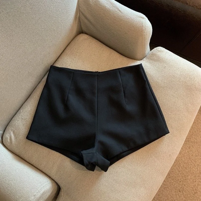 カジュアルワイドレッグブラックスーツショーツ Feminino 女性ワイルド Pantalones Cortos De Mujer ハイウエストセクシーなジップ