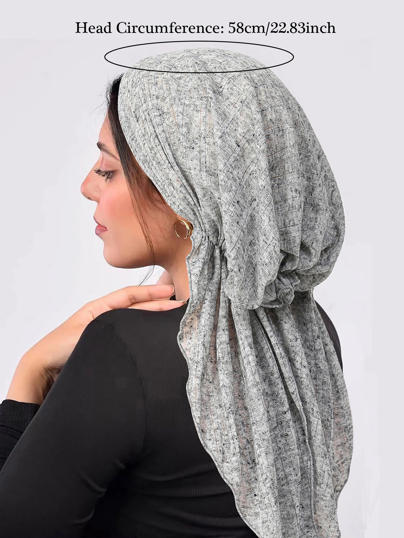 Cor sólida crinkle muçulmano hijab bonés envoltório cabeça macio elástico cauda longa turbante bonnet moda feminina cocar wearable