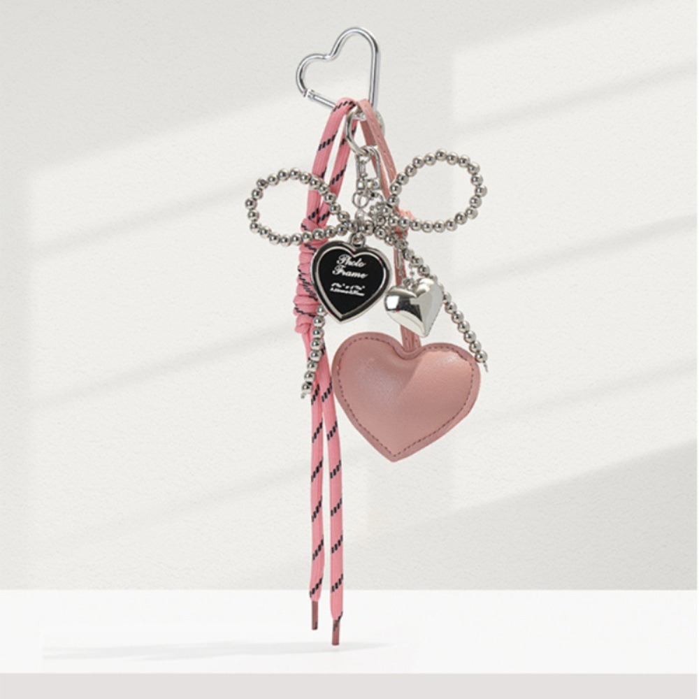 Glossy Leather Pearl Bow Keyring Bead Y2k Love Heart Backpack Pendant Korean Style Bag Charms Bag Purse Decor