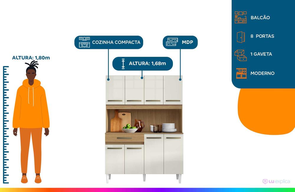 Cozinha Compacta Aramóveis Cleo 8 Portas