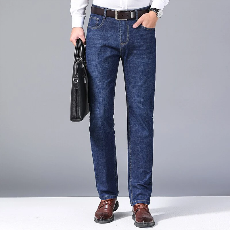 Pantaloni di jeans dritti morbidi da uomo 2025 Autunno Classico Business Nero Biker Jeans Tuta Masculino Pantalone Hombre Mannen Homme