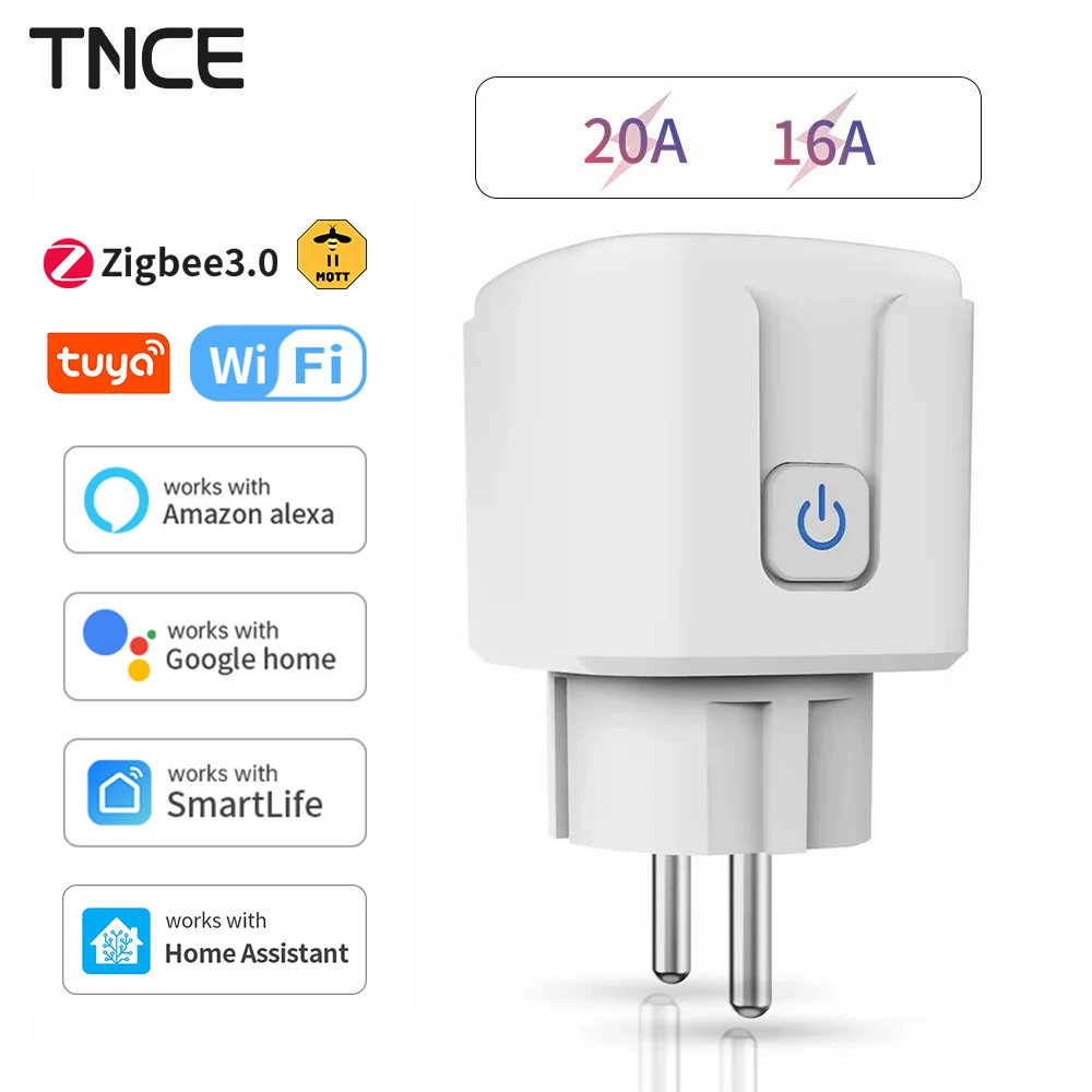TNCE Tuya enchufe inteligente WiFi o Zigbee3.0 enchufe 16/20A salida de la UE Control remoto temporizador Monitor de potencia voz Google Home Alexa Alice