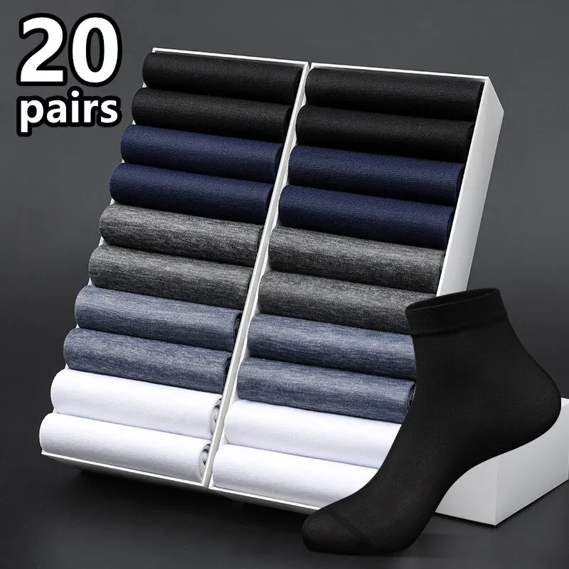 20 Paar Herren-Sommersocken aus dünner Eisseide mit mittlerer Wade, Business-Socken, atmungsaktiv, ultradünn, schwarz, lange Socken, Einweg-Socken