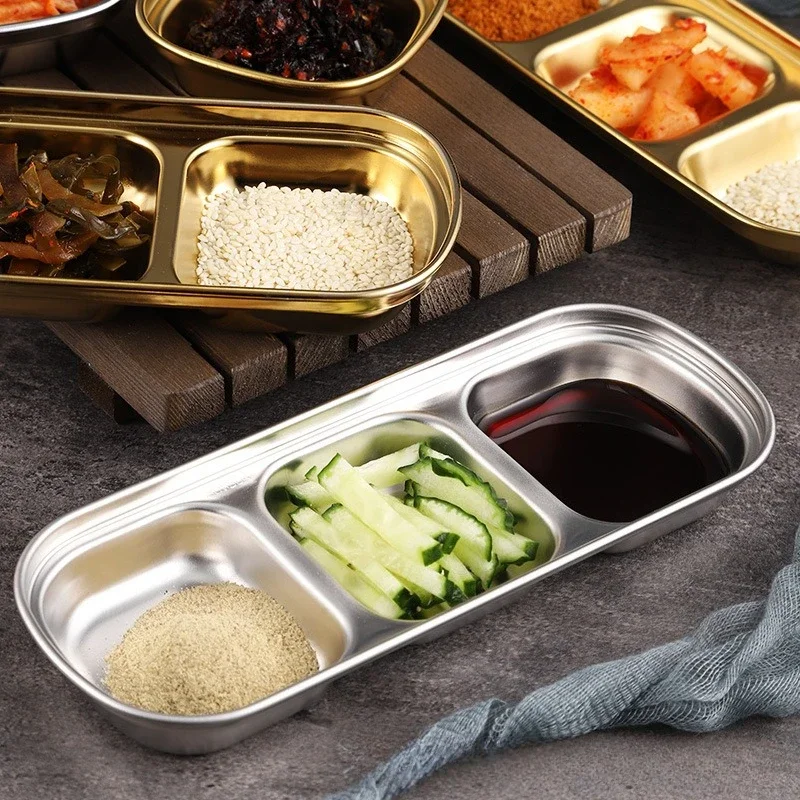 Dinerbord van 304 roestvrij staal in Koreaanse stijl, gouden dompelplaat sausplaat, barbecueservies Multifunctioneel servies