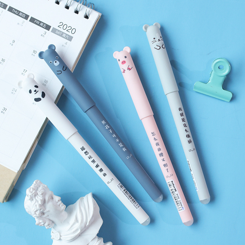 Kawaii – ensemble de stylos Gel effaçables, animaux de dessin animé, chat mignon, tige de recharge effaçable, poignée lavable, papeterie scolaire