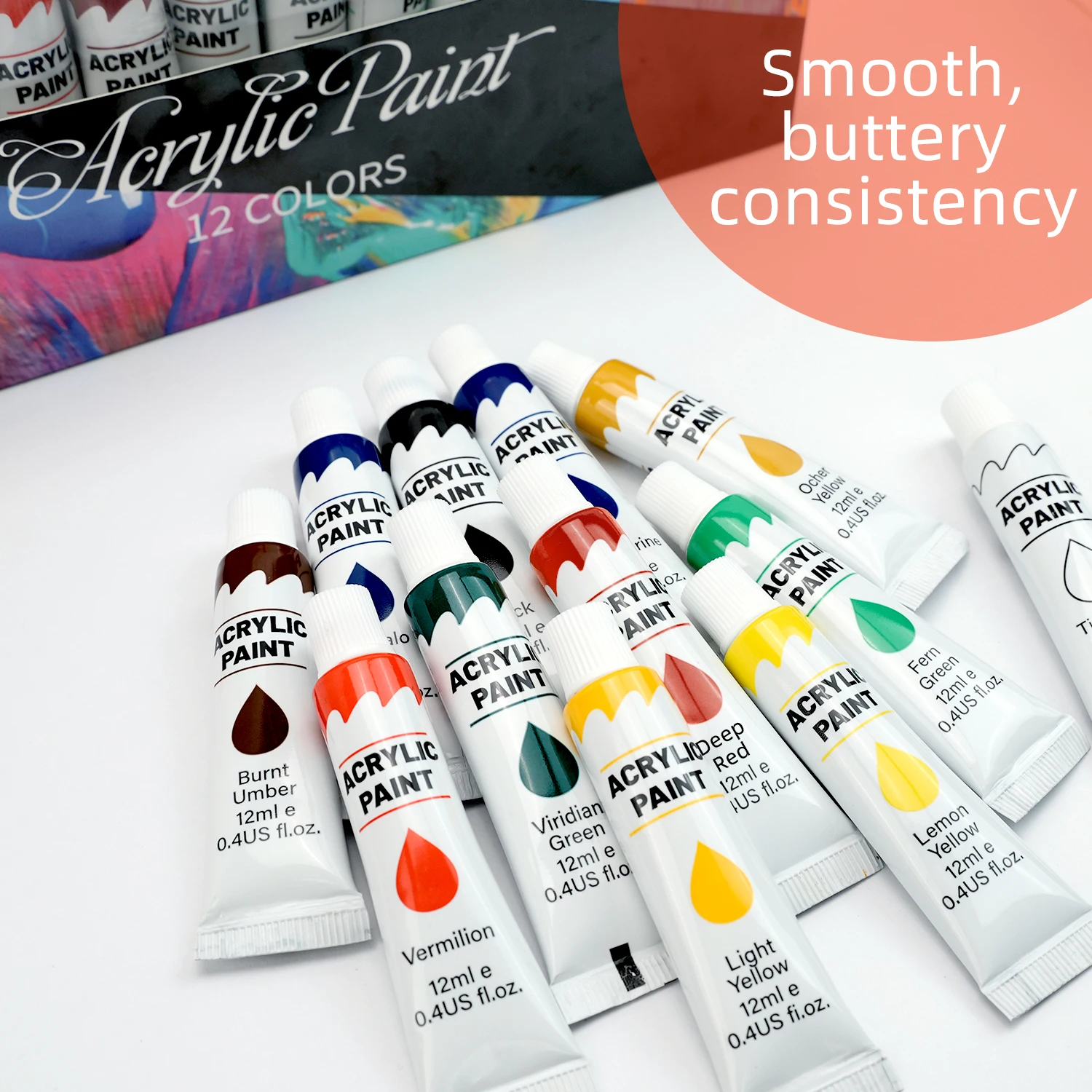 ชุดสีอะคริลิค 12/24 แพ็คสี 12 มล.,สีหัตถกรรมปลอดสารพิษสําหรับผ้าใบ,ไม้,ผ้า,หนัง,กระดาษแข็ง,กระดาษ,MDF และงานฝีมือ