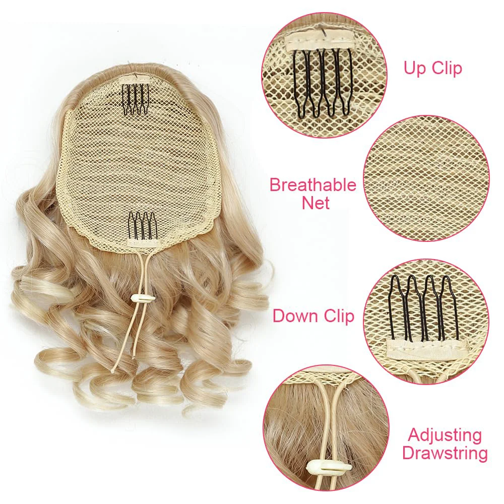Grampo sintético curto dos extensões do rabo de cavalo do cordão encaracolado em extensões do cabelo elegante para o uso diário