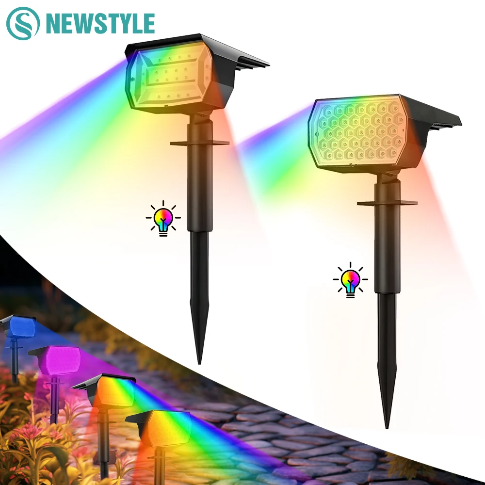 Foco Solar RGB para exteriores, luces de pared alimentadas por puntos de paisaje Solar de 37/20LED, cambio de Color impermeable, decoración de pasarela para jardín y Patio