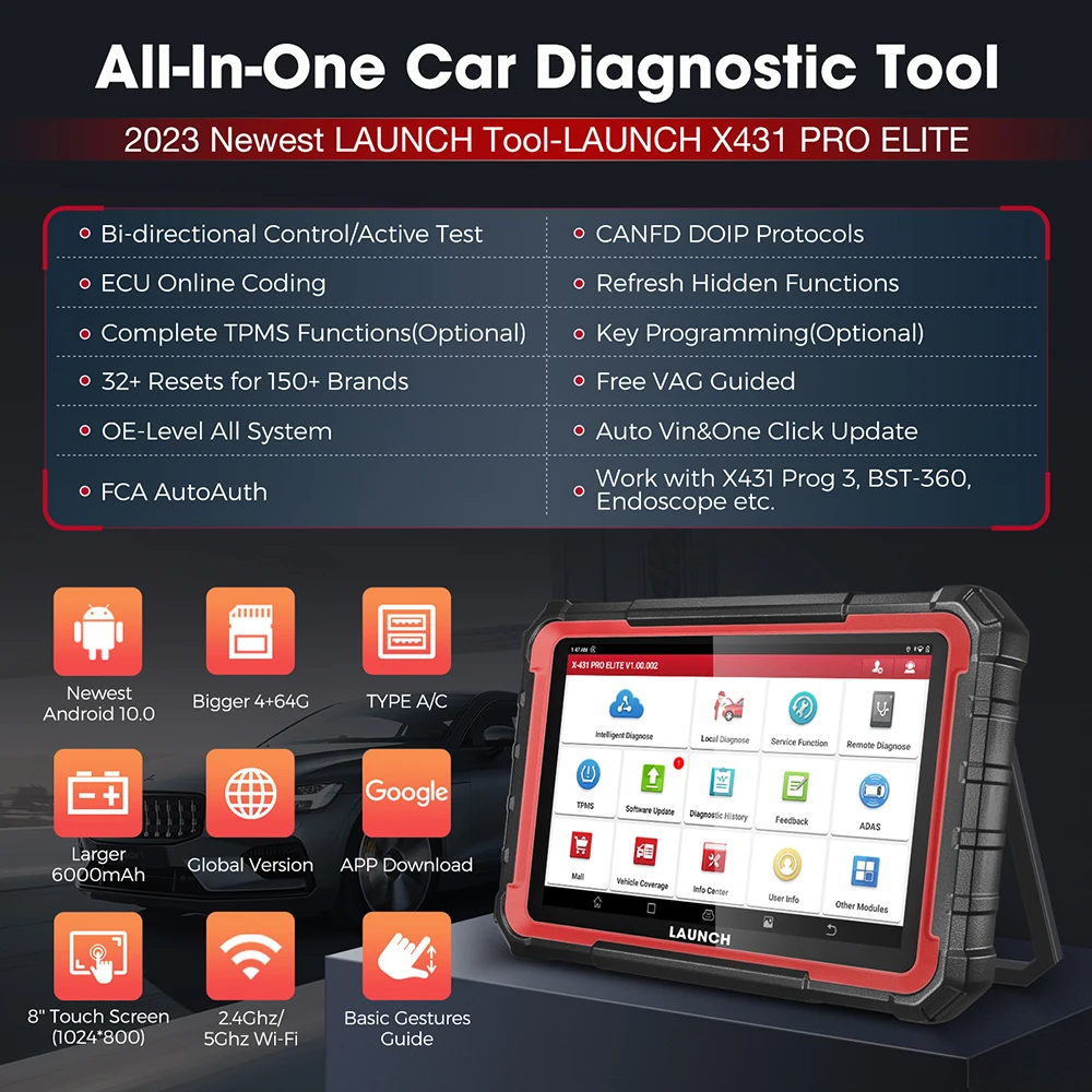 LAUNCH X431 PRO Elite OBD2-Diagnosetool CAN FD DOIP ECU-Codierung ab 31 Reset Vollsystemscanner FCA Autoauth 2 Jahre kostenloses Update