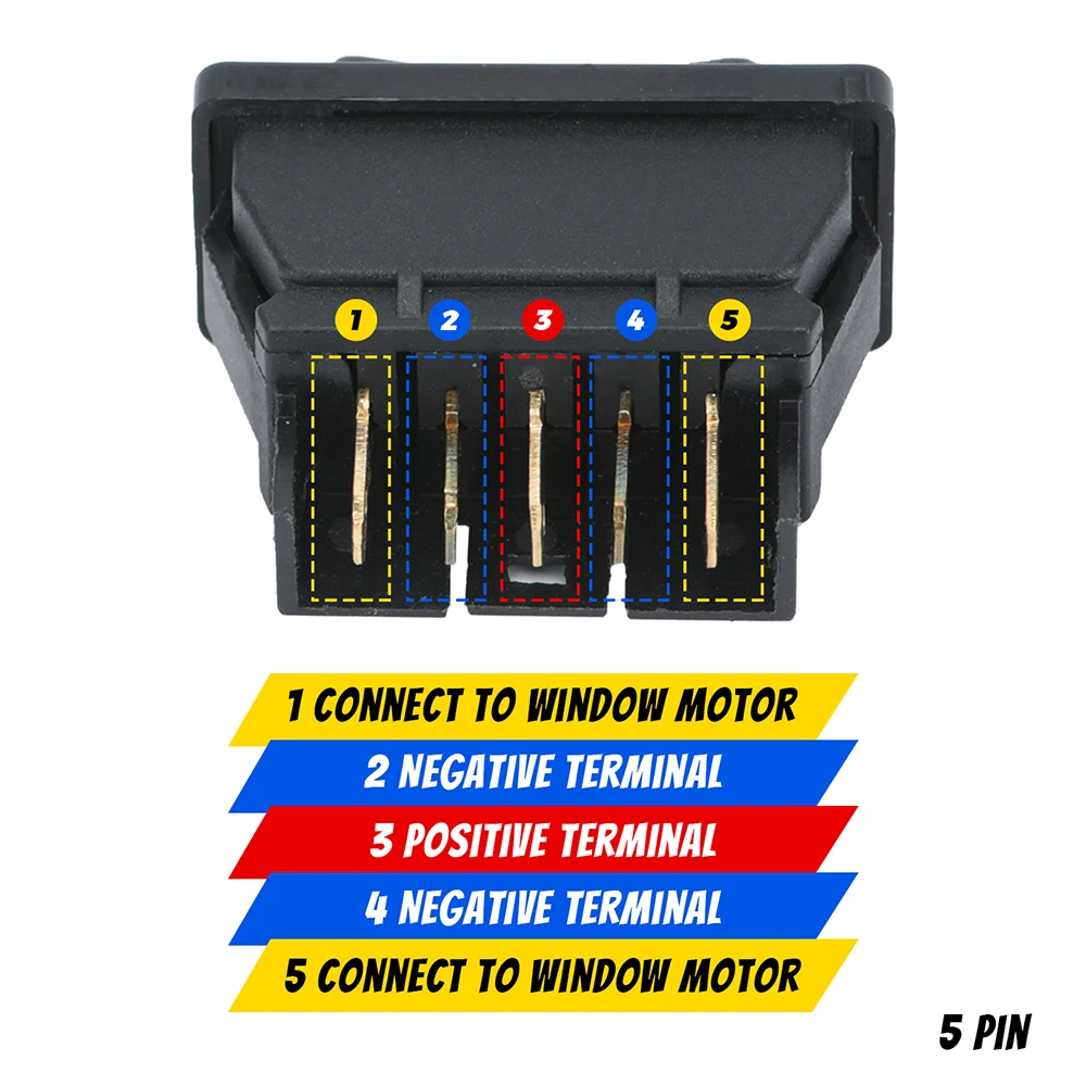 Interruptor Universal para ventanilla eléctrica de coche, interruptor de elevación de 5 pines, cc 12V, 20a, Color de luz azul/rojo y arnés