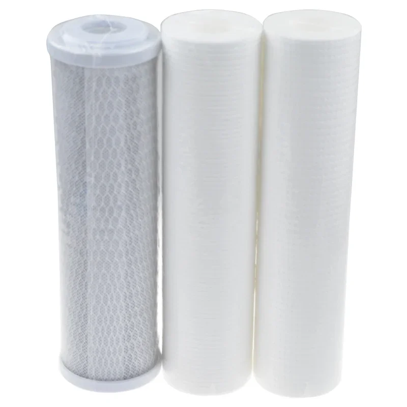 ATWFS 10 นิ้วเครื่องกรองน้ํา 5 ไมครอนผ้าฝ้าย PP Filter + 1 ไมครอน PP Filter + ตลับกรองคาร์บอนที่เปิดใช้งาน
