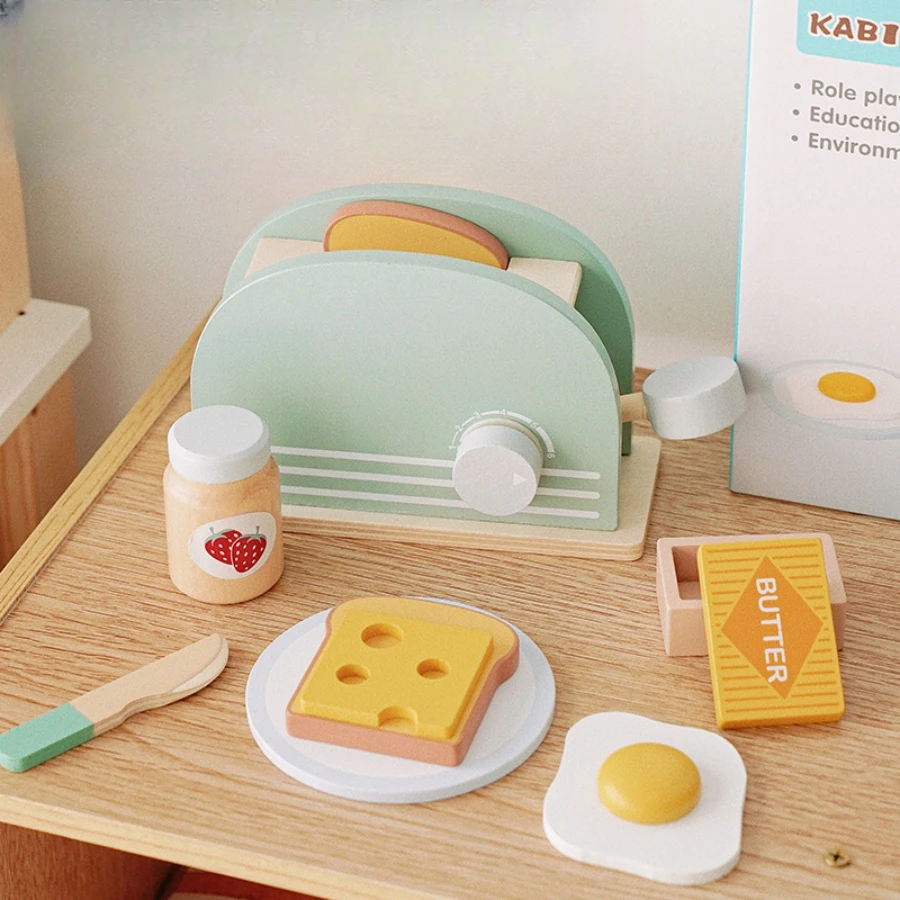 Children Play House Simulation Teapot Girl Tea Kitchen toys, wooden cake kindergarten birthday present