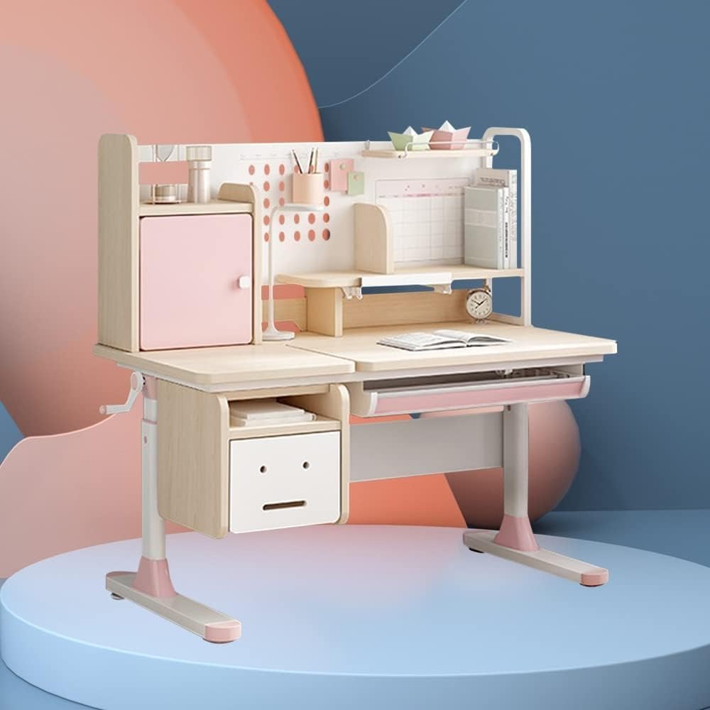 Wooden adjustable height children's table, ergonomic, tilted tabletop, learning and reading children's table