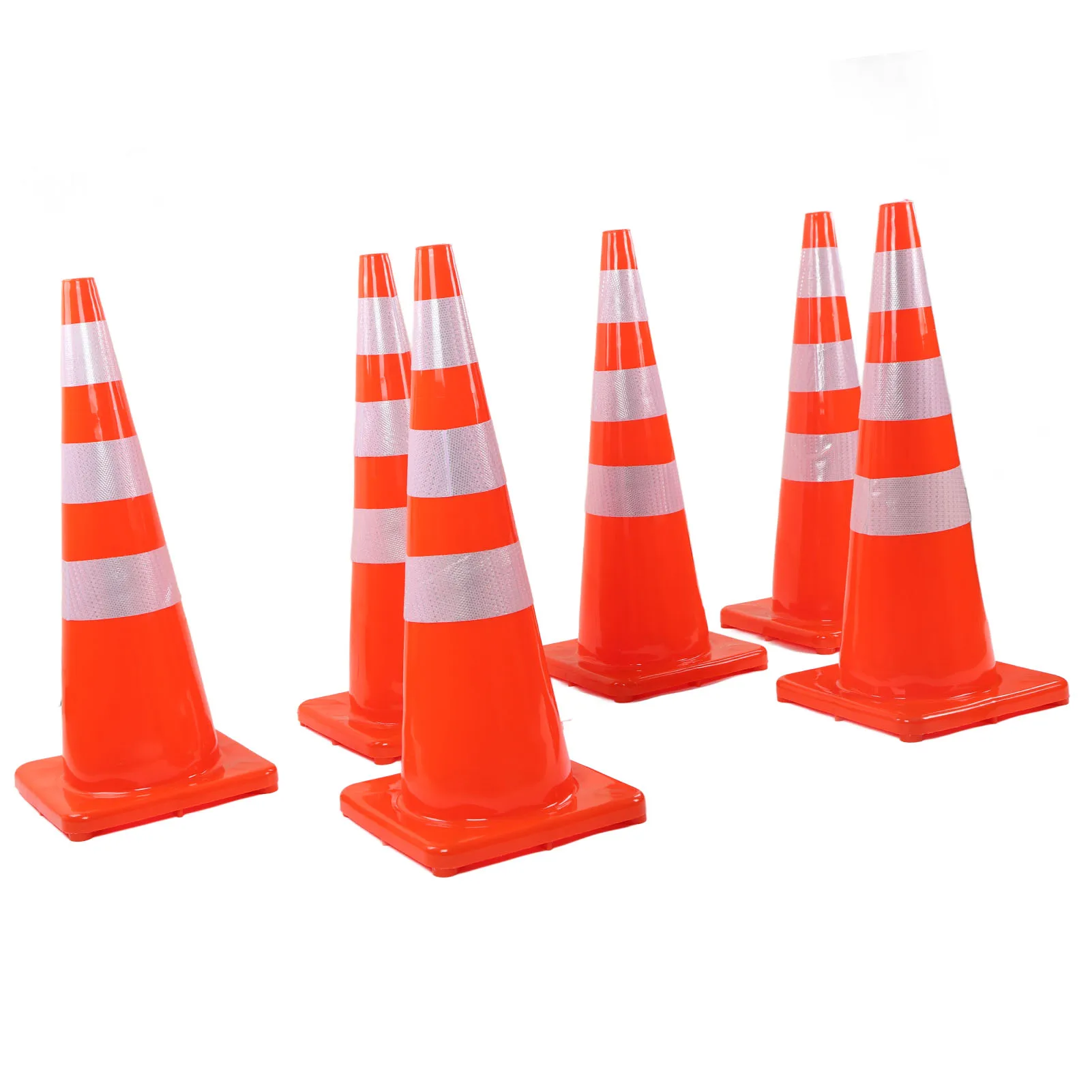 6Pcs Traffic Cones Weather Resistant Reflective Square Base Road Cones for Parking Lot Camping Red