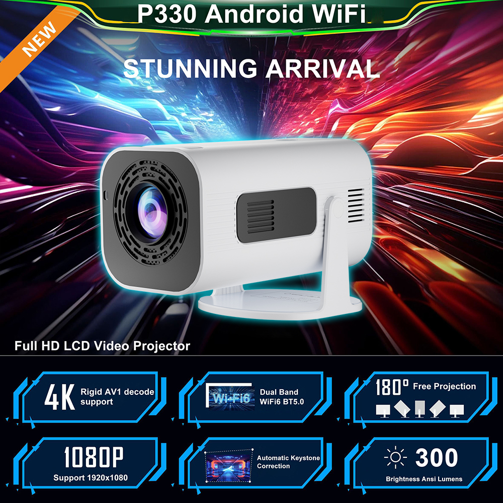 Salange P330W Mini Projetor Android 11 280 ANSI 4K 8K 1080P Wifi6 BT5.0 Projetor portátil de cinema em casa Android/IOS Video Theater