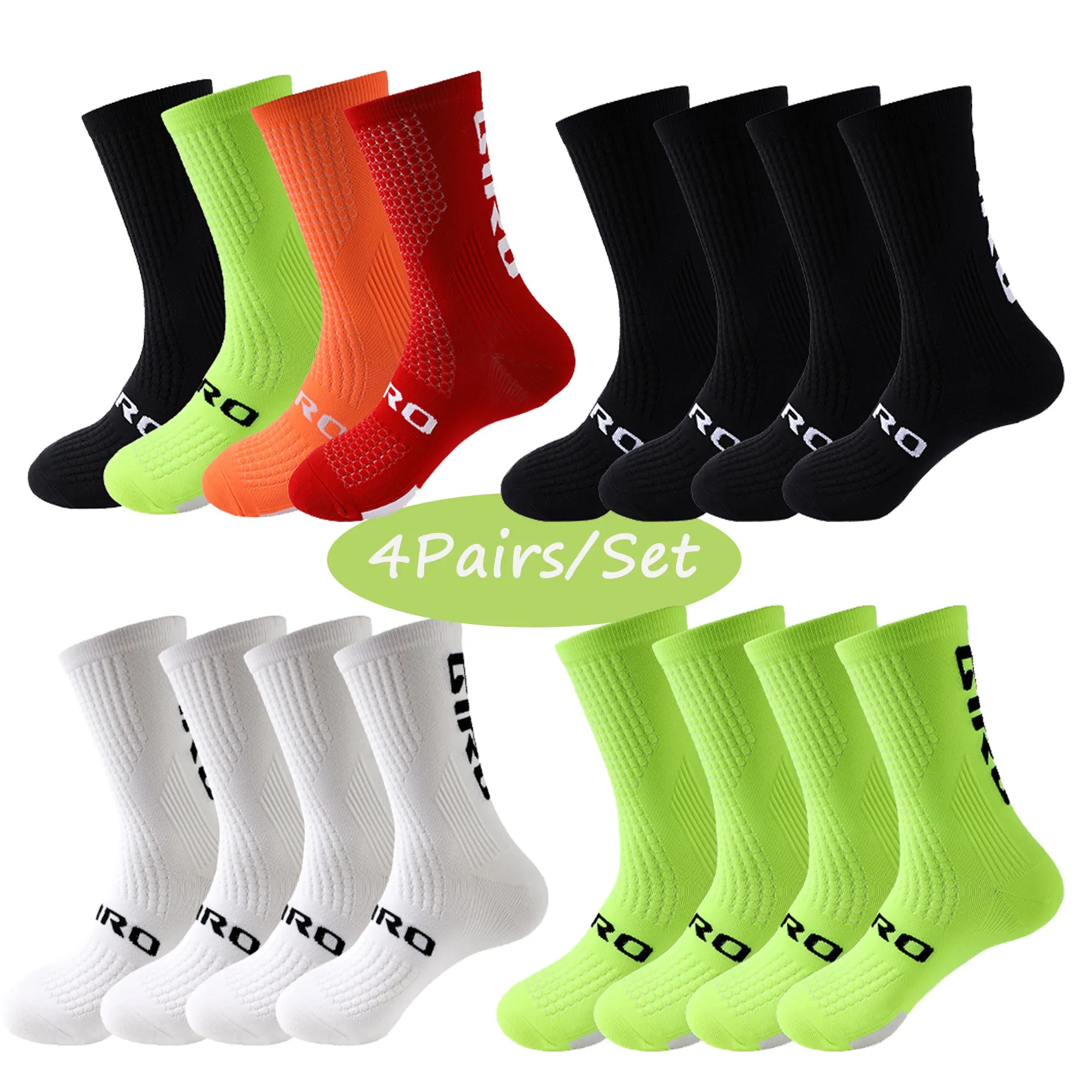 Calcetines de ciclismo para hombre, 4 par/set, calcetines de ciclismo para mujer, calcetines deportivos absorbentes del sudor, transpirables, calcetines de compresión para fútbol, venta al por mayor
