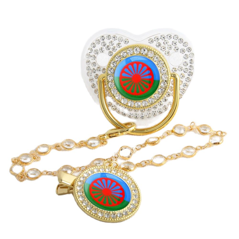 Sucette de luxe pour bébé, gitane, aroménien, Romany, avec Clip en chaîne, thème drapeau Romani Roma, nouveau-né, factice, tétine