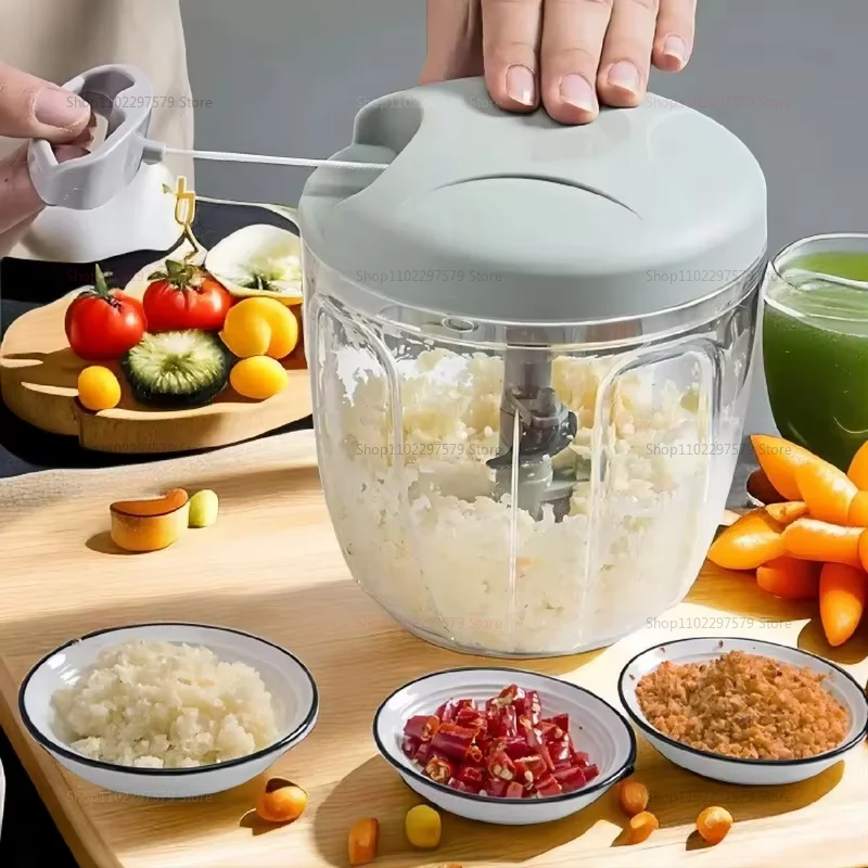 Picadora de ajo de 500/900ML, picadora de carne, cortador de verduras giratorio Manual, picadora, trituradora de fruta y ajo, batidoras de utensilios de cocina