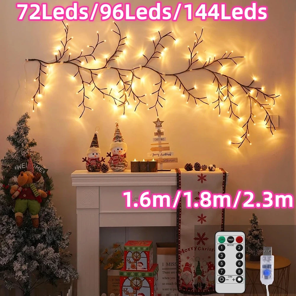 96/144 LEDs Outdoor USB Weidenrebe Baum und Weinrebe Licht 8 Modi Weihnachten Kamin Atmosphäre Licht Zimmer Wanddekoration Nachtlichter