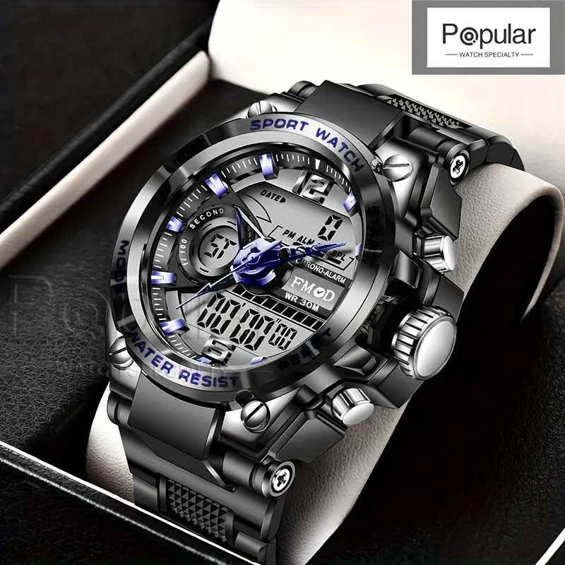 Montre-bracelet militaire numérique en acier pour hommes, horloge à Quartz LED, montre de Sport, grandes montres pour hommes