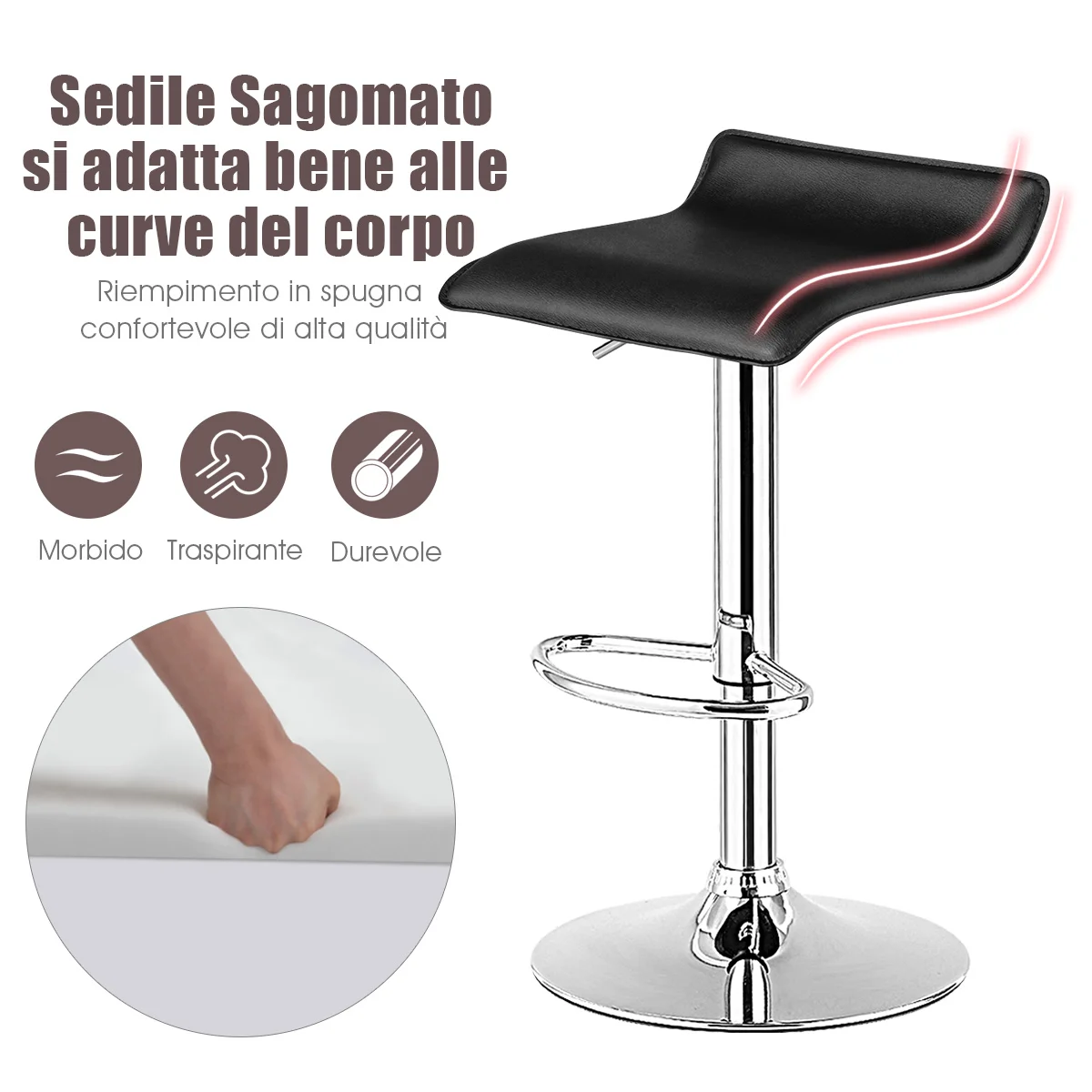 Set di 2 Sgabelli Girevoli da Bar, Sgabello Regolabile in Altezza per Bar, Rotazione a 360°, Sgabelli da Bar senza Braccioli, con Poggiapiedi, Portata 120 kg