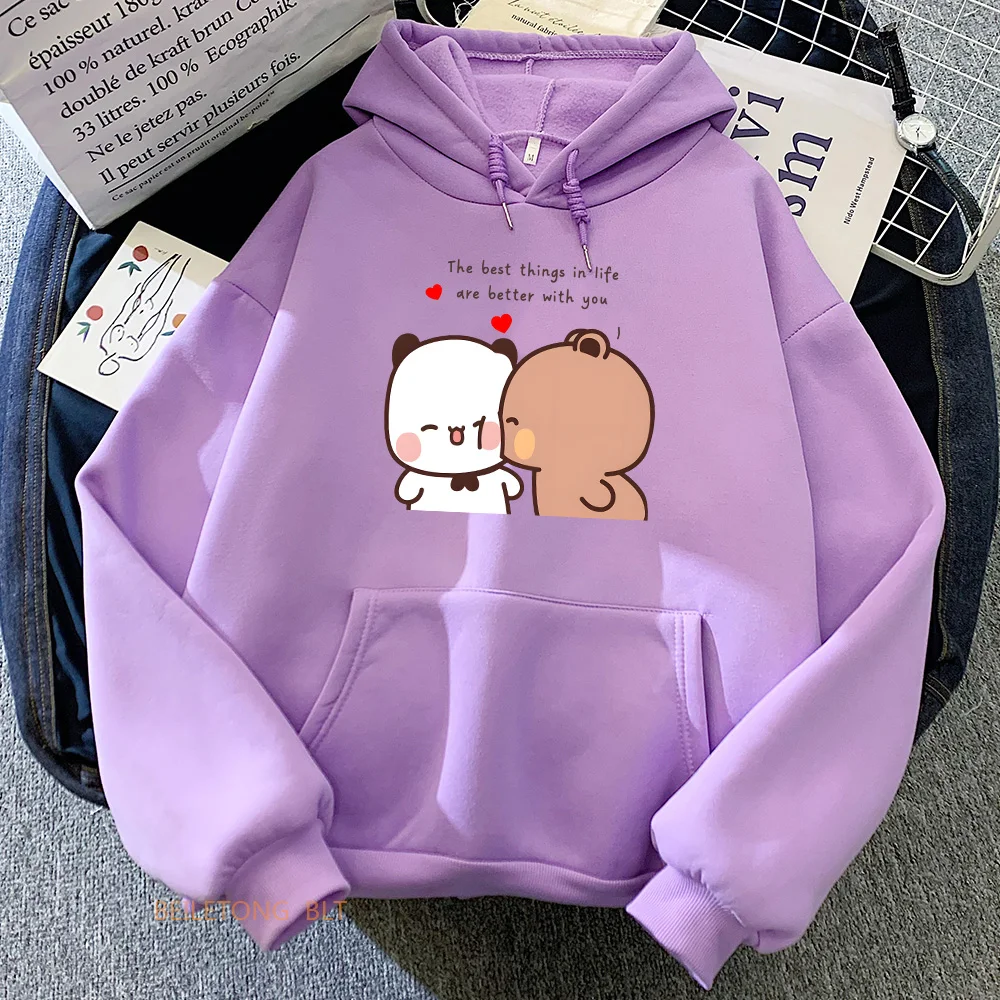 パンダクマ Bubu Dudu ラブハートスウェット女性/男性服カジュアル長袖かわいい印刷プルオーバー冬フリース
