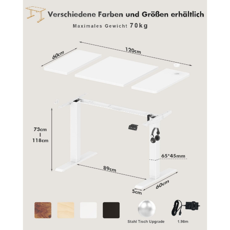 Höhenverstellbarer Schreibtisch, elektrischer Schreibtisch, Stehsitz, Bürotisch, Computer