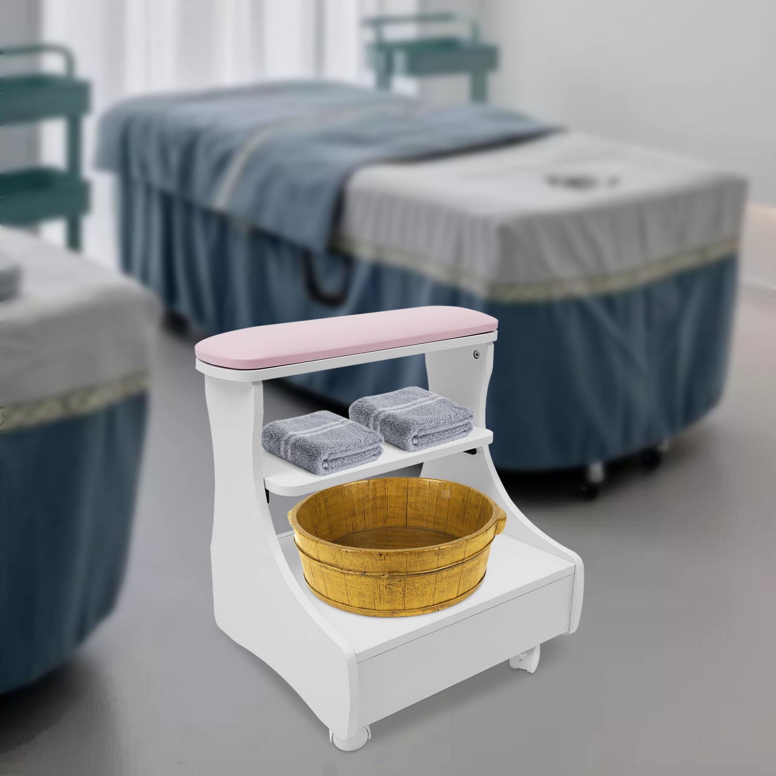 Fußstütze Pediküre Maniküre Möbelwagen für Fußbad Fußbadhocker mit Rollen
