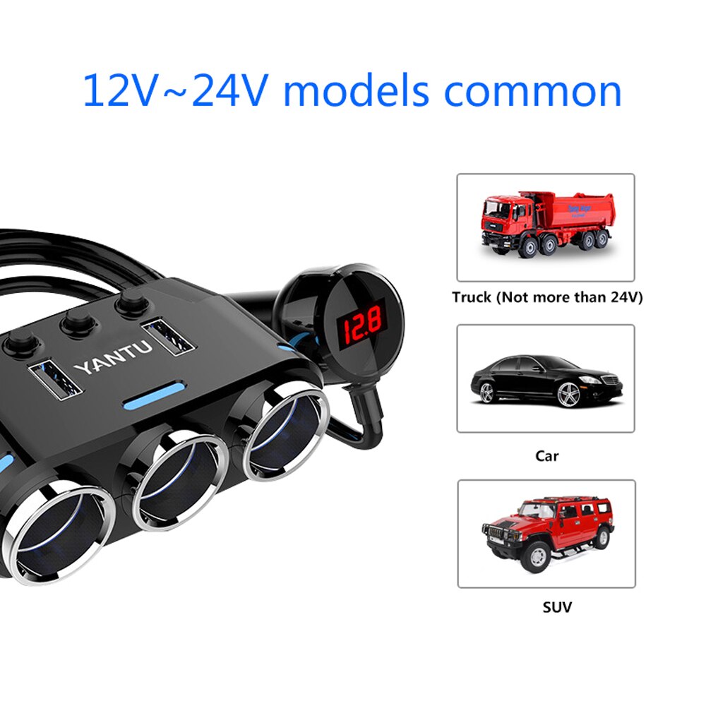 12V-24V Auto Zigaretten anzünder Steckdose Splitter Stecker LED USB Telefon Ladegerät Adapter Spannung Auto Zigaretten anzünder Verlängerung kabel