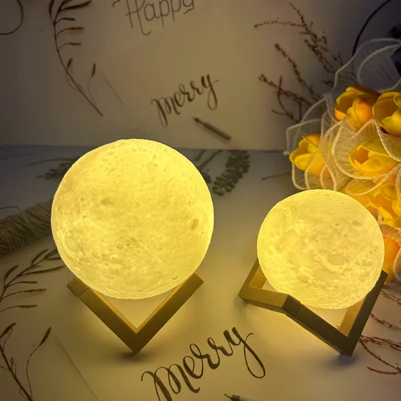 1 lampada lunare, lampada notturna a LED lampada planetaria fai da te, modello di batteria luminosa Moon Ball, supporto in legno, regali per ragazze ragazzi donne uomini