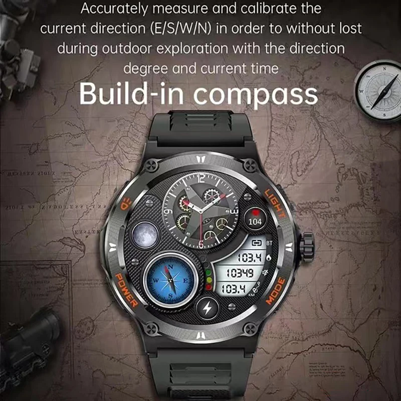 男性用スマートスポーツウォッチ,防水スマートウォッチ,IP68,懐中電灯,GPS, NFC,Amoledスクリーン,心拍数モニター,Bluetooth通話,500mAh,新品